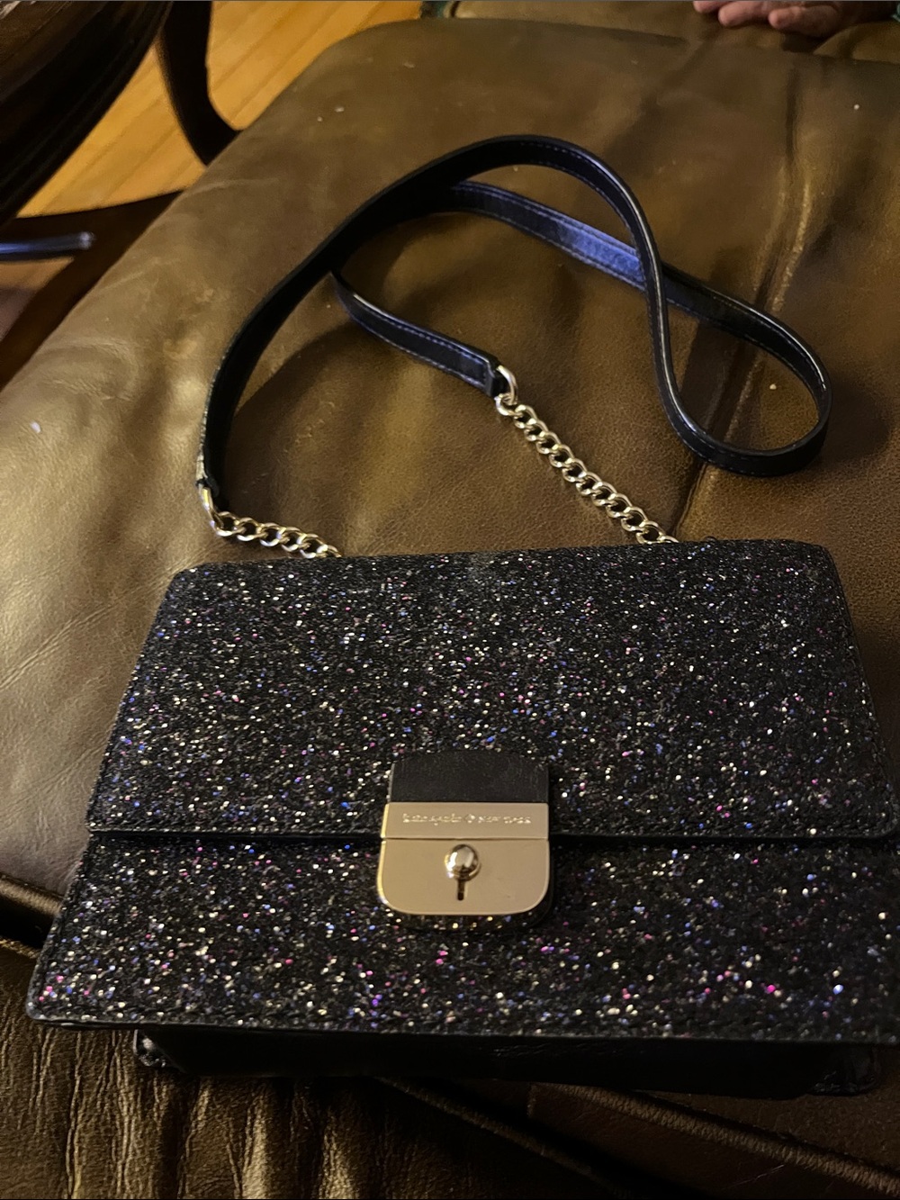 kate spade Black Glitter Crossbody with Gold Hardware